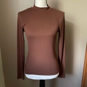 Planet Gold Chocolate Ribbed Long Sleeve Top